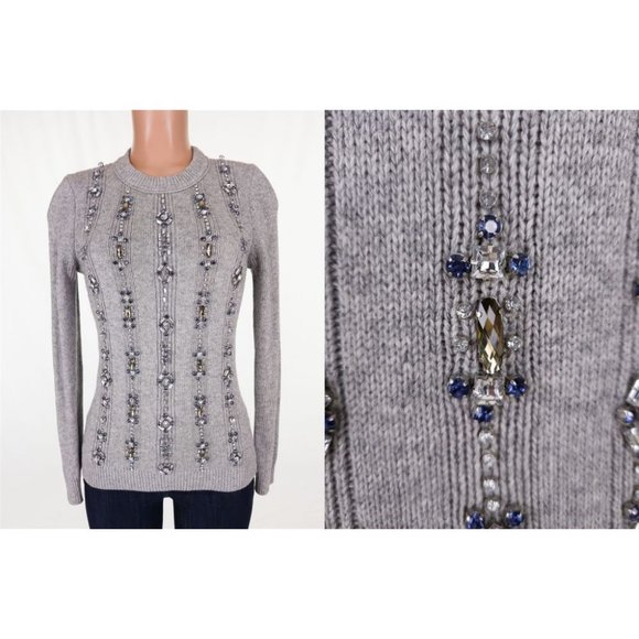 TORY BURCH S Jewel Embellished Etta Sweater in Gray - Picture 2 of 15